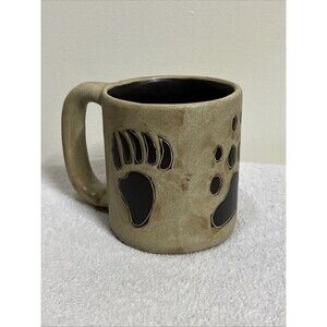 Mara Mexico Hand Made Tan and Brown Bear Paw Animal Tracks Stoneware Mug